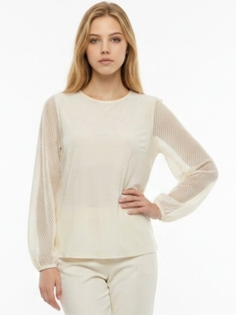 ANTTHONY Original Creme Blouse with Long Bishop Sleeves Size XS